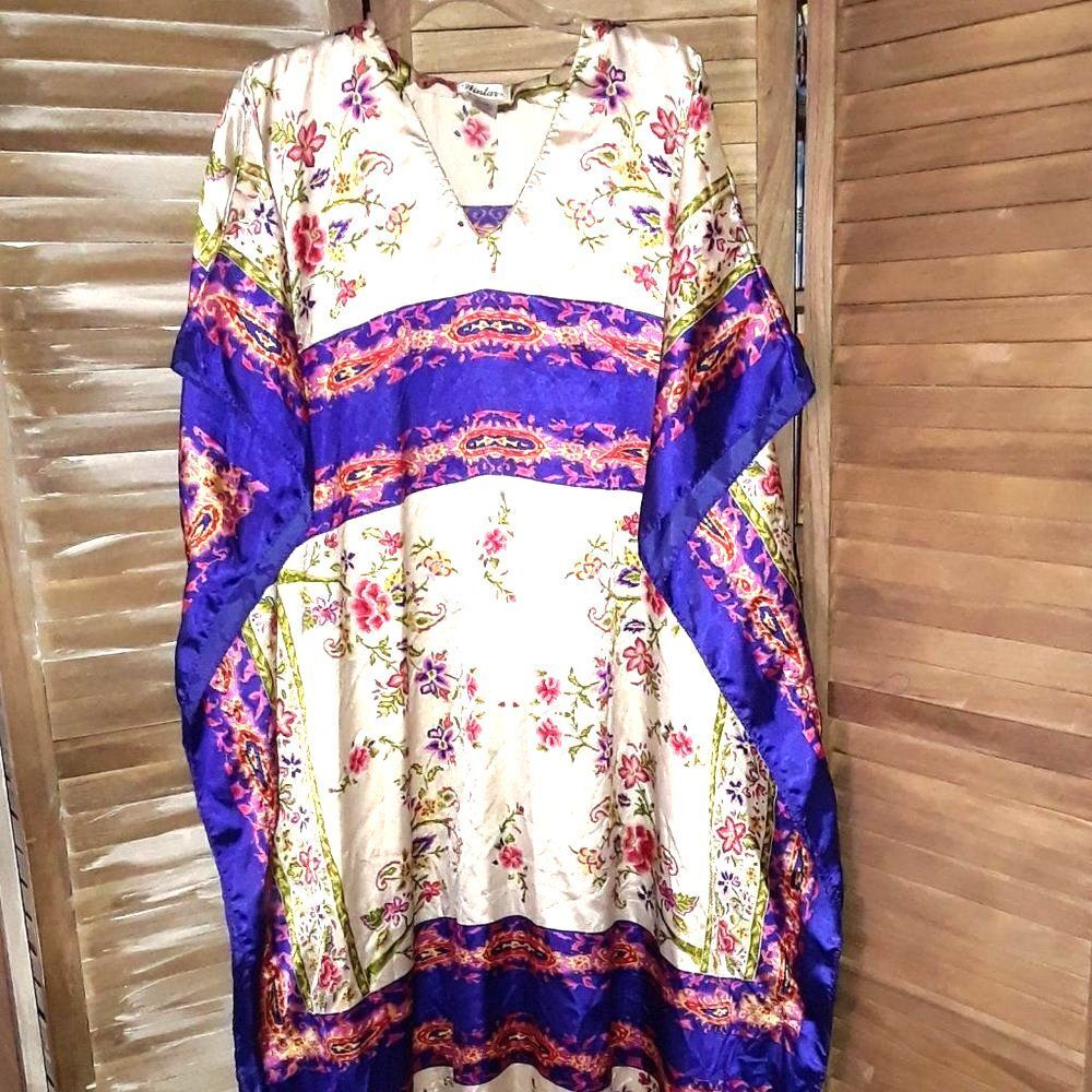 Winlar Women's Kaftan One Size Satin Spring Flowers Boxy Empire Waist